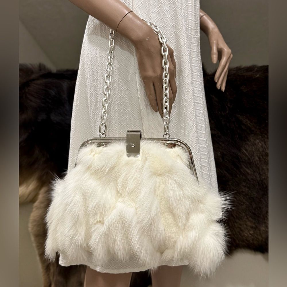 Unique Real Fox Fur Handmade Rivet Metal Frame Push Lock Shoulder Bag/Crossbody - Picture 3 of 16